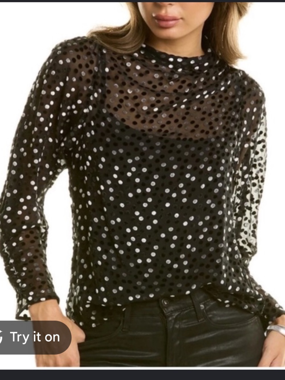 Rebecca Taylor Black Sheer Velvet Dot Blouse